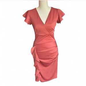 Lyaner Coral Ruffle Bodycon Dress
